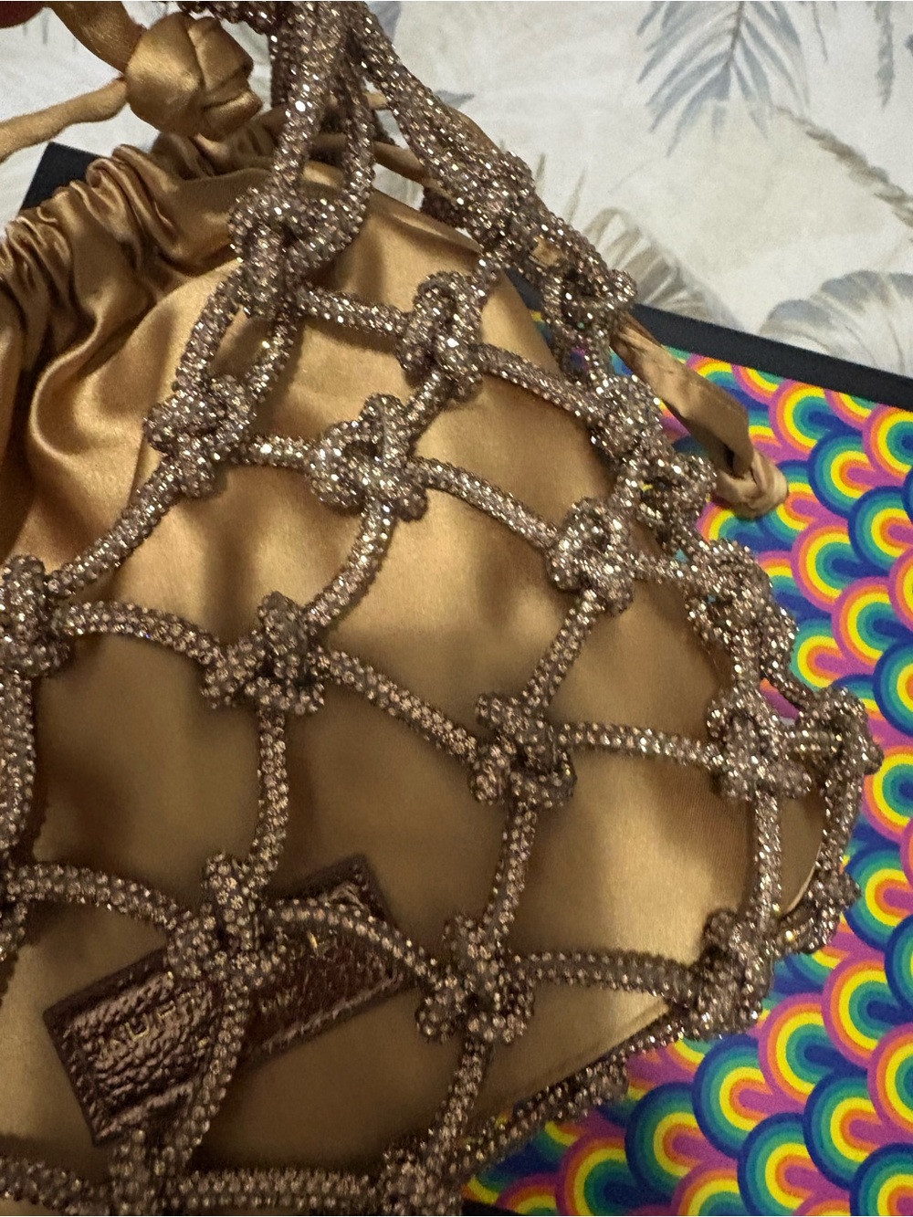 Kurt Geiger Gold Satin Drawstring Card & Key Pouch - Picture 6 of 12